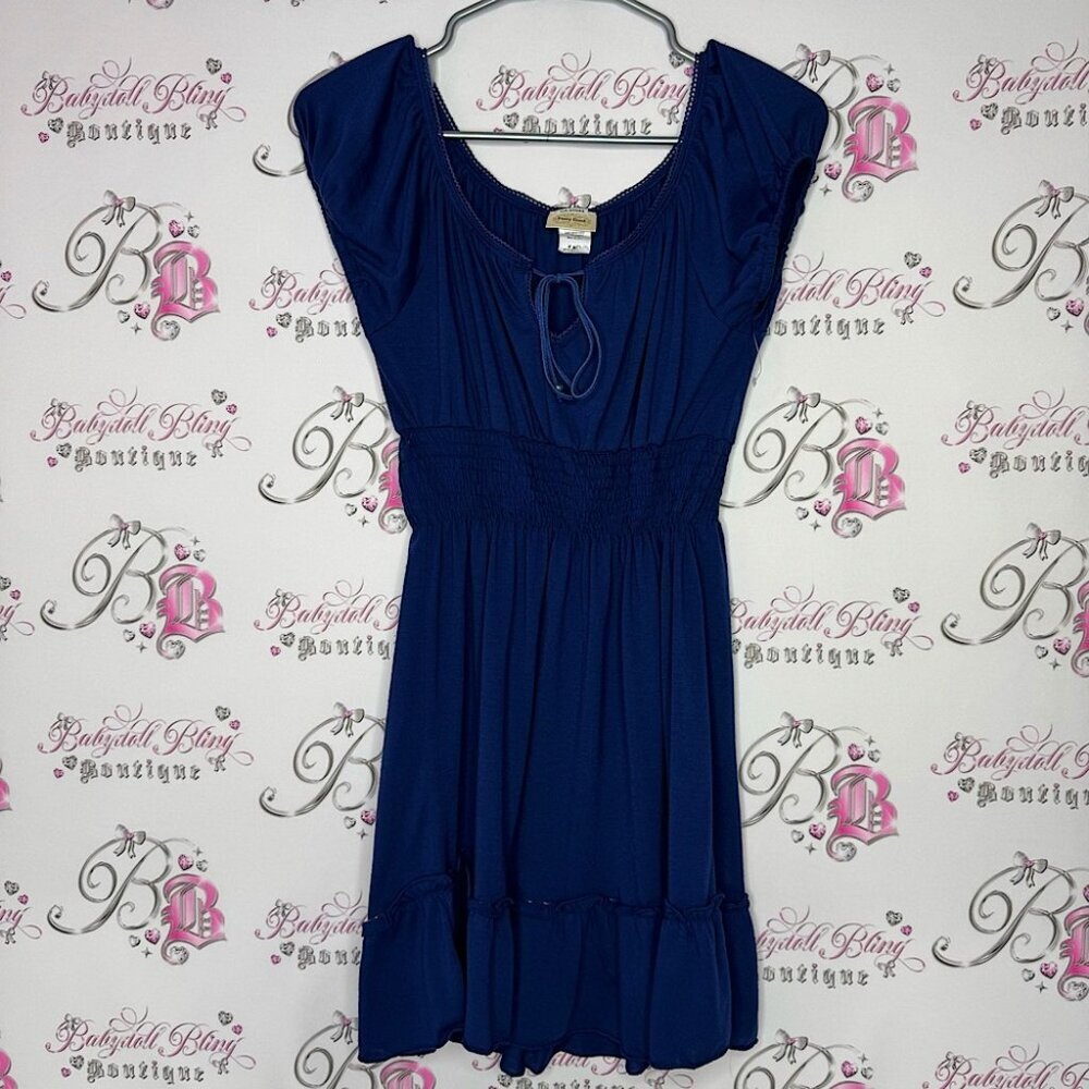 Pretty good dress milkmaid ruffle frilly bottom puff sleeves navy blue cute y2k